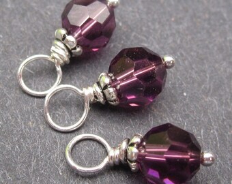 Amethyst Charms, Swarovski Crystal, Birthstone Charms, Stitch Markers, Wire Wrapped Dangles, Bead Dangles, Mothers Necklace 6mm