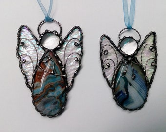 Stained Glass Angel. Tiffany style. Stained Glass Angel Suncatcher. Guardian angel. Natural Agate. Hanging Angel. Charm for the child.