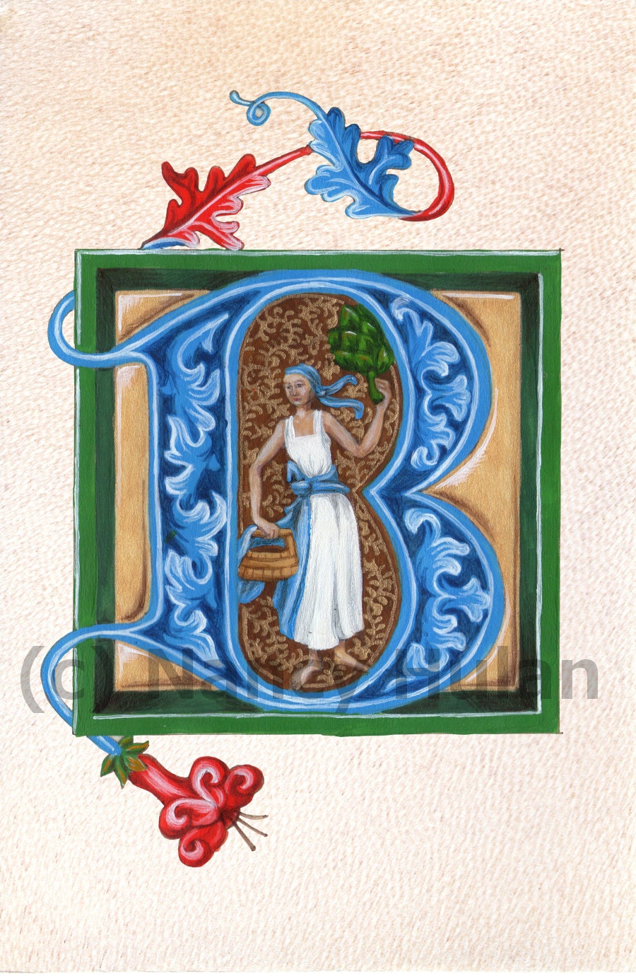 Medieval Illuminated Letter B Alphabet Letter B Painted