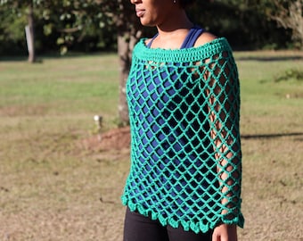 Kelly Green Crochet Poncho - Crochet Poncho - Women's Poncho - Teen Crochet Poncho - Crochet Cover-up