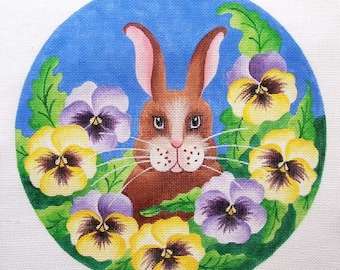 Bunny in Pansies Needlepoint Jody Designs