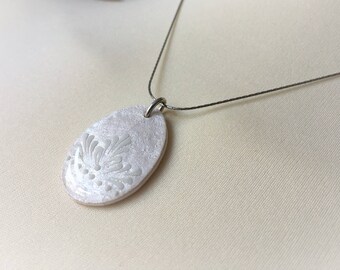 Easter Eggshell Jewelry, Ostrich Eggshell Pendant, Pysanka Necklace,