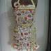 Adjustable Women’s Apron/ Handmade Apron Ice Cream Sundaes, Off-White background, Green Gingham, Flower Pin