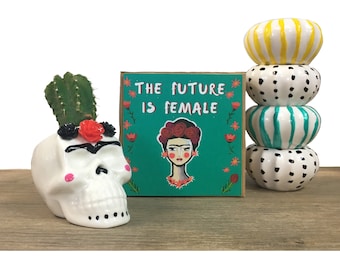 Frida Kahlo, girl power, frida, the future is female, succulent planter, frida kahlo poster, feminism, succulent pots, ceramic planter