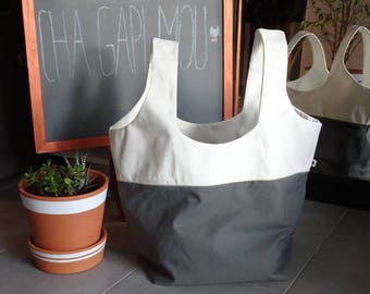Gray, white and gold tote bag