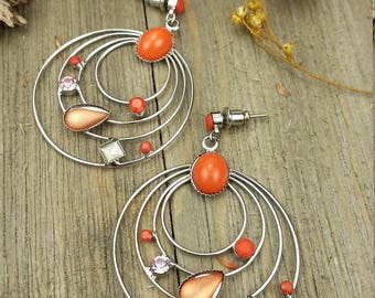 Vintage Orange Gemstone Dangling Earrings