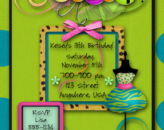 Birthday Party Invitation - Girl, Hip Hop, Safari, Funky, Punk Rock