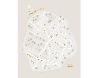 Amersham Map. Buckinghamshire. Illustrative Fine Art Giclée Print 10" x 12" Home Decor, Wall art,