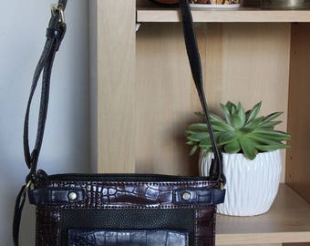 Maroon, Navy, Gold, Vintage Vegan Hand Bag, Designer Crocodile Style