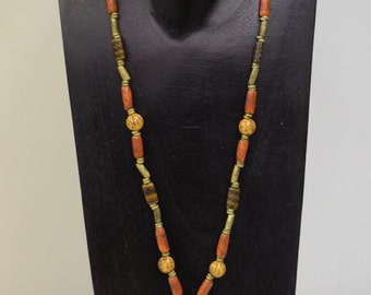 Necklace Vintage Frosted Glass Buri Nut African Brass Pendant Handmade Glass Yellow Orange Buri Nut Necklace Jewelry Philippines A