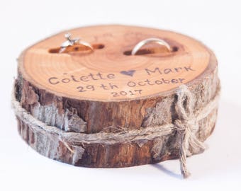 Rustic ring bearer pillow, wedding wood slice, rustic ring box, birch wedding decoration, wood wedding decor, ring pillow alternative,