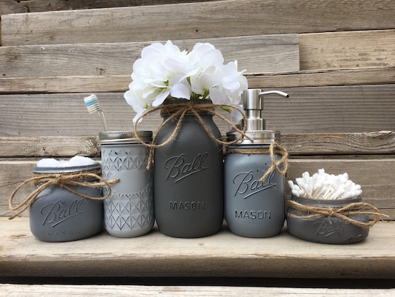 Mason Jar Bathroom  Set Rustic Bathroom  Decor  Country Bathroom 