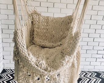 Macrame indoor / outdoor hammock swing chair cream - handmade