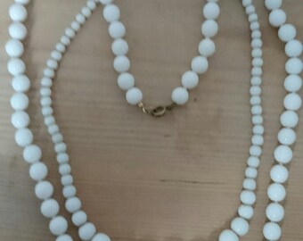 Two vintage milk glass bead necklaces