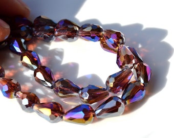 Purple Golden Wash Crystal long drille faceted beads 6