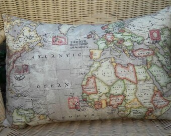 Map pillow cover, map cushion cover, map decor, map decorative pillow cover, Europe pillow cover, neutral pillow cover, map pillow