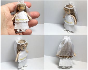 Bride or First Communion Bendy Doll by Princess Nimble-Thimble, Wedding, Cake Topper, Christmas ornament, Waldorf bendable doll, small doll