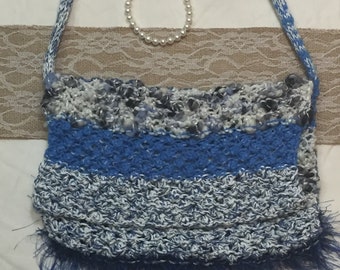 Blue Hand Knitted Bag With Flap