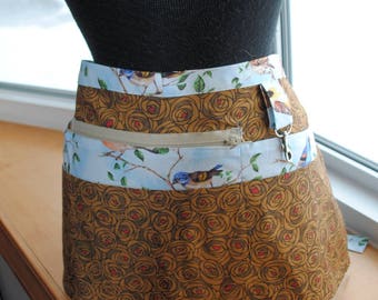 Handmade Vendor Apron Blue Brown Birds Roses Teacher Apron Utility Craft Farmers Market