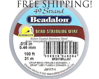 Beadalon 49 Strand Beading Wire .018 30ft & 100ft Spools - Free Shipping - Beading String Tiger tail Beadalon 49 18 30 100 - Beading Wire
