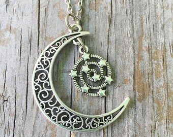 Moon Stars Necklace/ Stars Necklace/ Moon Necklace/ Milky Way Moon Necklace/Stars Moon Charm Necklace/ Star Spiral Necklace/ Crescent Moon