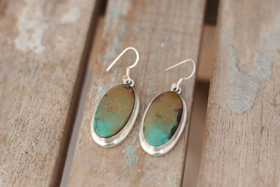 NATURAL TURQUOISE EARRINGS - 925 Sterling Silver Earrings - Gemstone Earring - Handmade - Silver Jewellery - Natural crystal - Vintage style