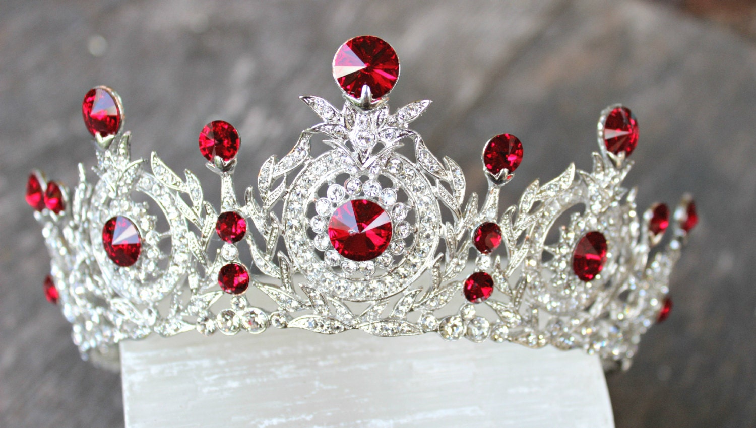 Ruby Crown Edwardian Full Bridal Red Crown Swarovski Crystal