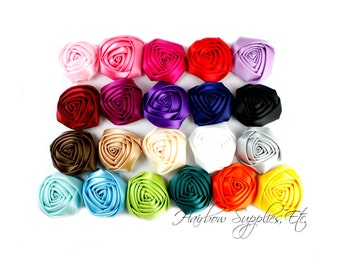 Folded Satin Rolled Flowers Rosettes 2 inch - Fabric Flowers, Satin Flowers, Satin Rosette, Hair Flower, Flower Heads, Flower Headband