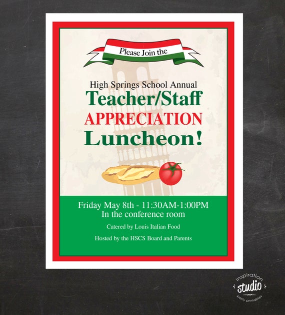 teacher and staff appreciation italian lunch flyer event school luncheon flyer