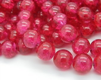 Raspberry 20 cracked glass beads 12 mm