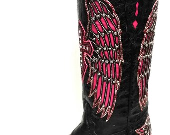 Corral Boots Black/Pink Wing/Crystal Cross