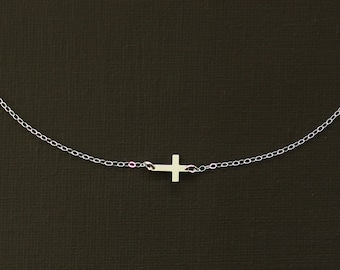 Sideways Silver Cross Necklace - Sterling Silver