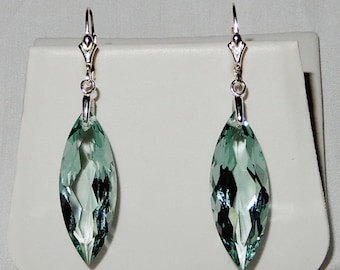 Marquise Green Amethyst Earrings 24cts Marquise Soft Green Amethyst gemstones, Sterling Silver Leverback Earrings
