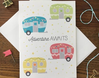 Camper Card. Adventure Card. Camping Card. Anniversary Card. Wedding Card. Birthday Card. Card for Friend. Blank Card. Outdoors Card