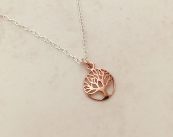 Rose Gold And Sterling Silver Tree of Life Necklace