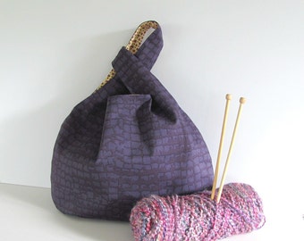 Knitting bag, Knitting tote - purple handbag, Gift for knitters Sweater knitting bag, Japanese knot bag,