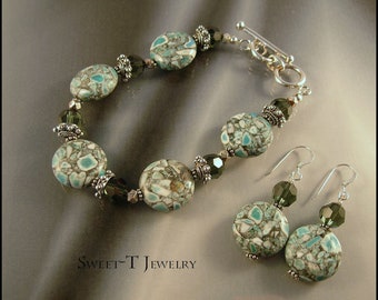 FREE SHIPPING - Matrix Turquoise and Sterling Silver Bracelet Set