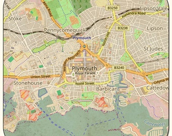 plymouth vintage map coasters magnets key rings prints