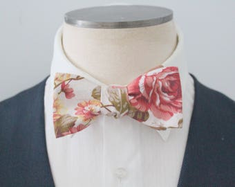 Dusted Rose Floral Bowtie with Silk Reverse
