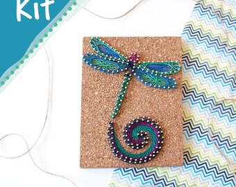 DIY String Art Kit "Dancing Dragonfly," No Hammer Needed, 6" x 8", 6 Themes Available, Easy Quick Fun Craft Kit, by Pretty Twisted