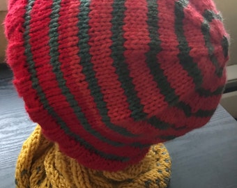 Warm Red and Green Adult Hat.