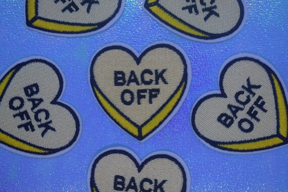 Yellow "Back Off" Heart Iron on Patch