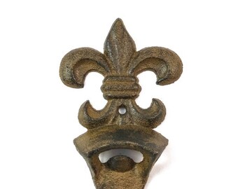 Fleur De Lis Wall Mounted Bottle Opener Beer bottle opener Farmhouse decor Rustic Brown Cast Iron Opener Rustic Home Decor