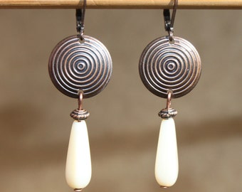 White Cream Ivory Earrings Dangle Earrings Drop Earrings Jewelry Czech Glass Earrings Boho Chic Copper Earrings Jewelry Gift For Women