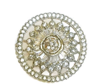 Round CZ Ring Gold Tone, Simulated Diamonds, Statement Ring, Adjustable size, Free Shipping