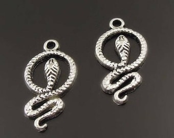 (X 4) antique silver metal snake charm
