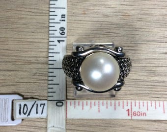Vintage 925 Sterling Silver 10.5g Ring Size 7 Faux Pearl Used
