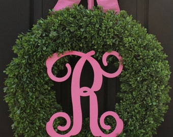 Monogram Wreath - Large Boxwood Wreath - 8 Color Choices -Year Round Wreath - Mothers Day Gift