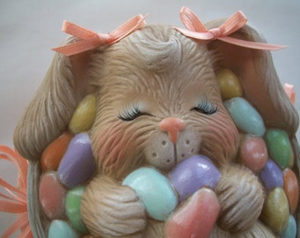 Ceramic Easter bunny,jellybean trinket box,candy dish