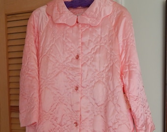 NOS 1970's Ladies Medium-Large Size Quilted Bathrobe with Buttons and Pockets / Sateen Fabric / Button Down Robe